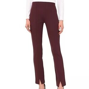 CeCe Front Slit Straight Leg Pull On Ponte Pants Essentials Dark Cocoa  Womens M